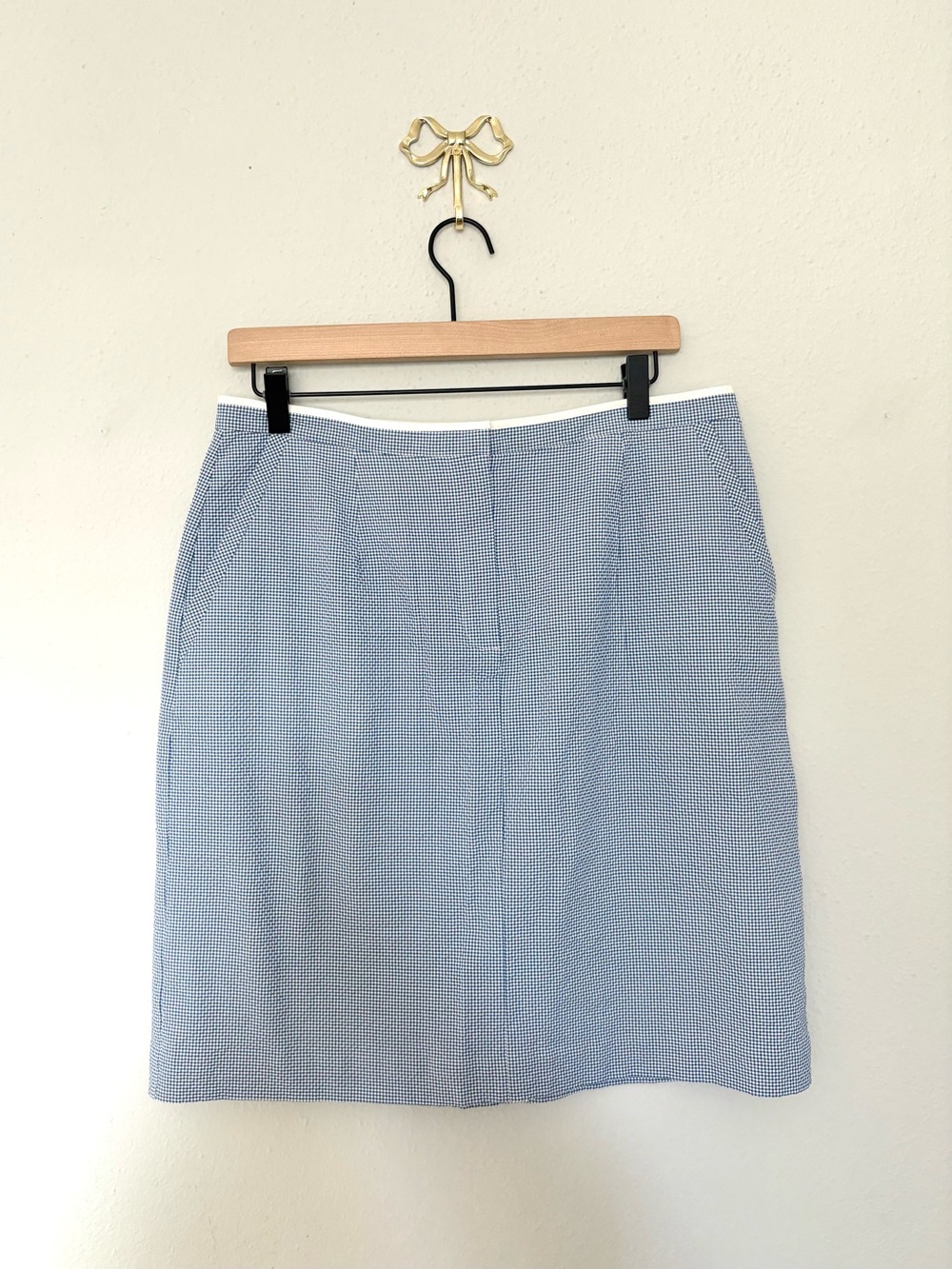 Talbots Light Blue Micro-Check Pencil Skirt